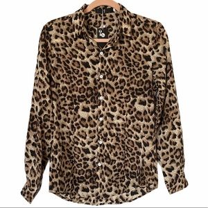 Leopard Button Down Blouse Size Large